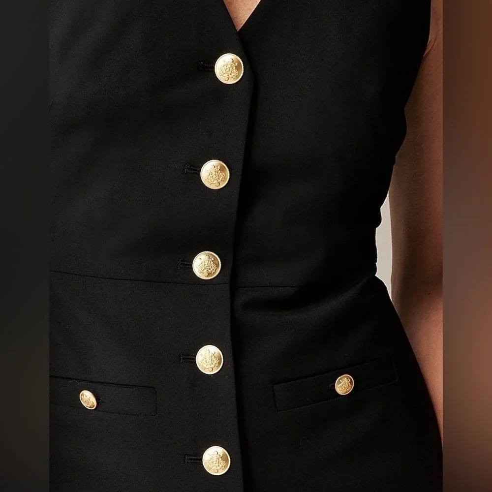 J.Crew Buttoned sheath dress in Italian stretch wool blend black size 4 NWT